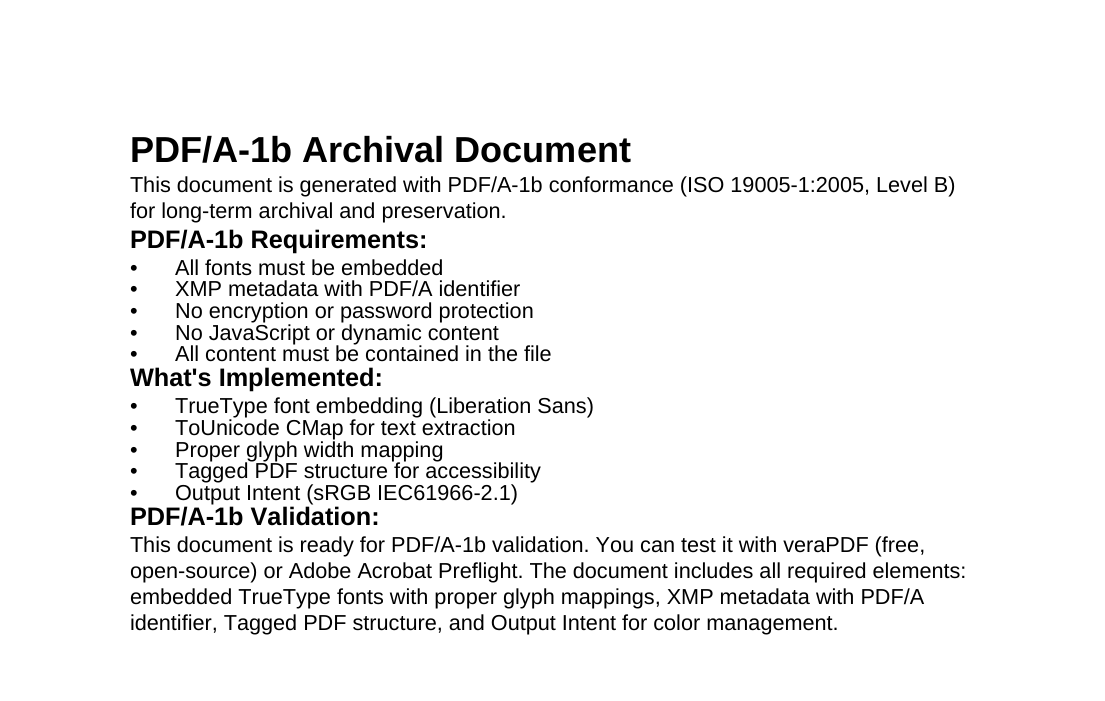 PDF/A-1b archival document generated by Rivoli PDF listing conformance requirements